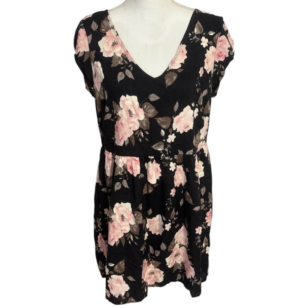 Bethany Mota Black Floral Mini Babydoll Dress NWOT